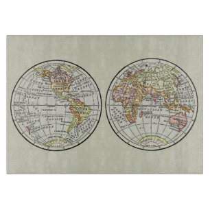 Vintage 1916 World Map Globe Hemispheres Poster Cutting Board