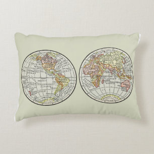 Vintage 1916 World Map Globe Hemispheres Poster Decorative Cushion