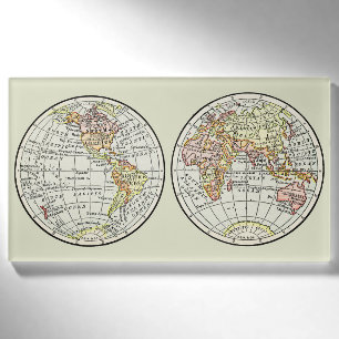 Vintage 1916 World Map Globe Hemispheres Poster Name Tag
