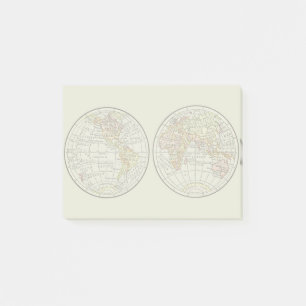 Vintage 1916 World Map Globe Hemispheres Poster Post-it Notes