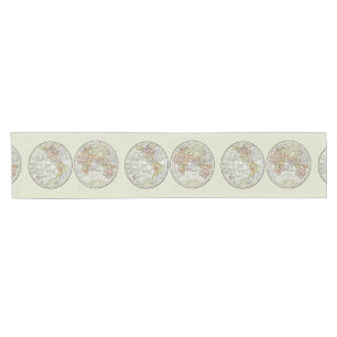 Vintage 1916 World Map Globe Hemispheres Poster Short Table Runner
