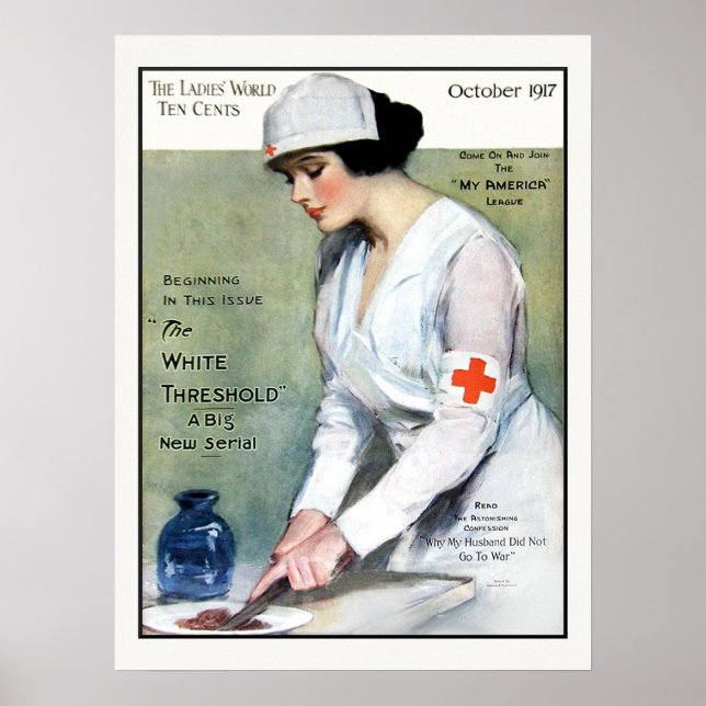 Vintage 1917 Ladies Magazine Red Cross Nurse Poster (Front)