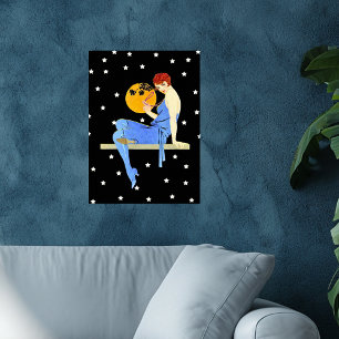 Vintage 1920’s Flapper Lady Moon Stars Red Hair Poster