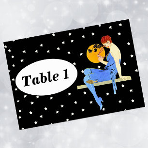 Vintage 1920’s Flapper Lady Moon Stars Red Hair Table Number