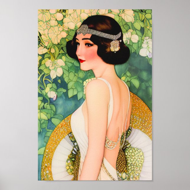 Vintage 1920's Art Deco Flapper Beautiful Lady Poster (Front)