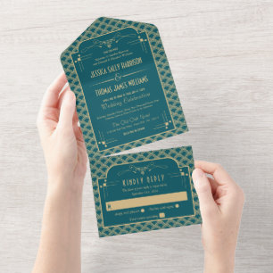 Vintage 1920's Art Deco Gatsby Wedding Collection All In One Invitation