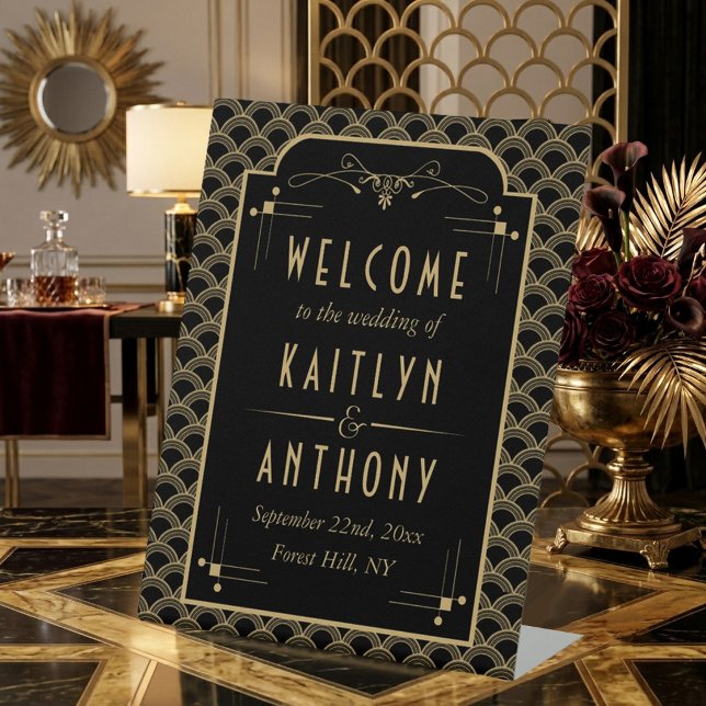 Vintage 1920's Art Deco Gatsby Wedding Welcome Pedestal Sign (Creator Uploaded)