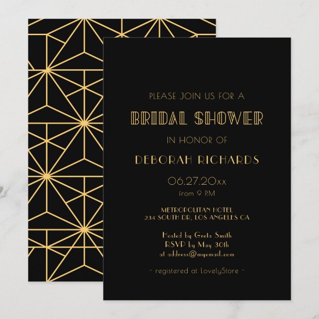 Vintage 1920s art deco simple Bridal shower Invitation (Front/Back)