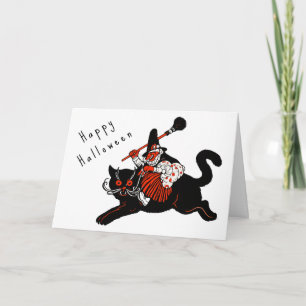Vintage 1920s Art Deco Witch Black Cat Halloween Card