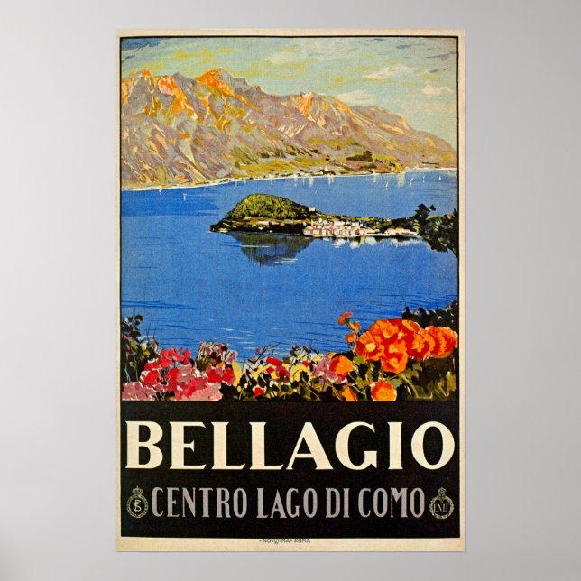Vintage 1920s Bellagio Italian travel advert Poster (Front)