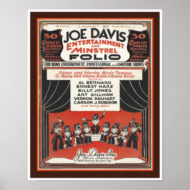 VINTAGE 1920S BLACK AMERICANA MUSIC ART POSTER (Front)