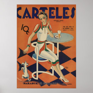 Vintage 1920s Carteles Café Woman Poster