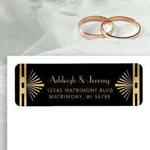 Vintage 1920s Deco Black Gold Return Address Label
