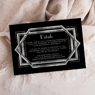 Vintage 1920s Deco Black Silver Wedding Details Enclosure Card