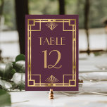 Vintage 1920s Deco Frame Burgundy Gold Wedding Table Number<br><div class="desc">This elegant vintage-inspired wedding table number card features a gold faux foil geometric deco border on a burgundy red background. The word "table" appears in decorative gold-coloured 1920s-style font. (Edit the table number separately for each individual card.)</div>