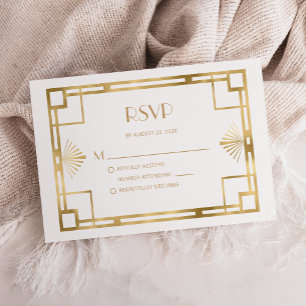 Vintage 1920s Deco Gold Frame White Wedding RSVP Enclosure Card