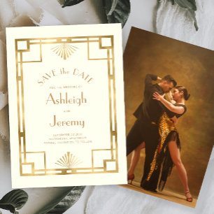 Vintage 1920s Deco Ivory Gold Photo Wedding Save The Date