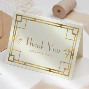 Vintage 1920s Deco Ivory Gold Wedding Thank You Card