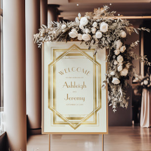 Vintage 1920s Deco Ivory Gold Wedding Welcome Poster