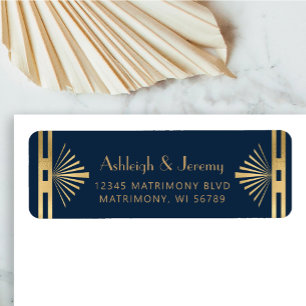 Vintage 1920s Deco Navy Blue Gold Return Address Label