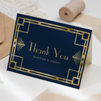 Vintage 1920s Deco Navy Gold Wedding Thank You