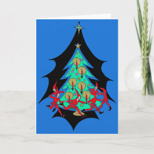 Vintage 1920's Elves Prancing Around The Tree Holiday Card