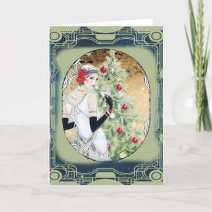 Vintage 1920s Flapper Art Deco Christmas Card