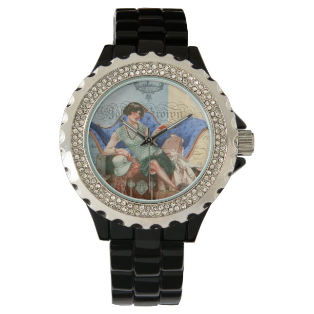 Vintage 1920s Flapper Girl in Paris Art Watch (Front)