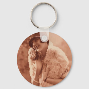 Vintage 1920s Flapper Girl Key Ring
