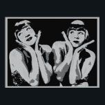 vintage 1920s flapper girls pop art, grayscale poster<br><div class="desc">Pop-art inspired by a photo  of the Sisters G. (Eleanor Gutchrlein and Karla Gutchrlein), models and dancers who were quite famous in the late 1920s and early 1930s.
 Contact us for custom versions (or colours) or if you want this art on another Zazzle gift.</div>