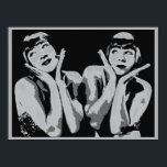 vintage 1920s flapper girls pop art, grayscale poster<br><div class="desc">Pop-art inspired by a photo  of the Sisters G. (Eleanor Gutchrlein and Karla Gutchrlein), models and dancers who were quite famous in the late 1920s and early 1930s.
 Contact us for custom versions (or colours) or if you want this art on another Zazzle gift.</div>