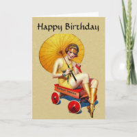 Vintage 1920s Flapper Lady Umbrella Wagon Birthday