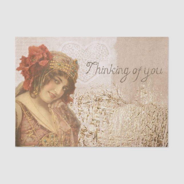 Vintage 1920s Flapper Thinking of You Tissue Paper (Front)