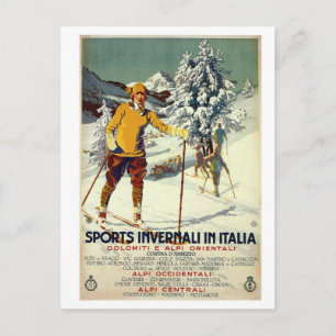 Vintage 1920s winter sports advert Italian travel Postcard