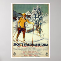 Vintage 1920s winter sports advert Italian travel