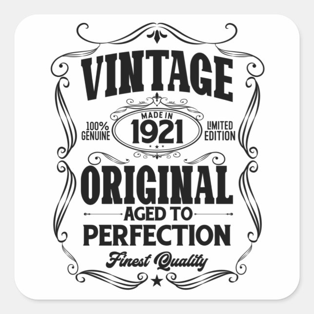 Vintage 1921 aged to perfection square sticker (Front)