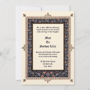 Vintage 1923 Medieval Style Floral Foliage Vine Invitation