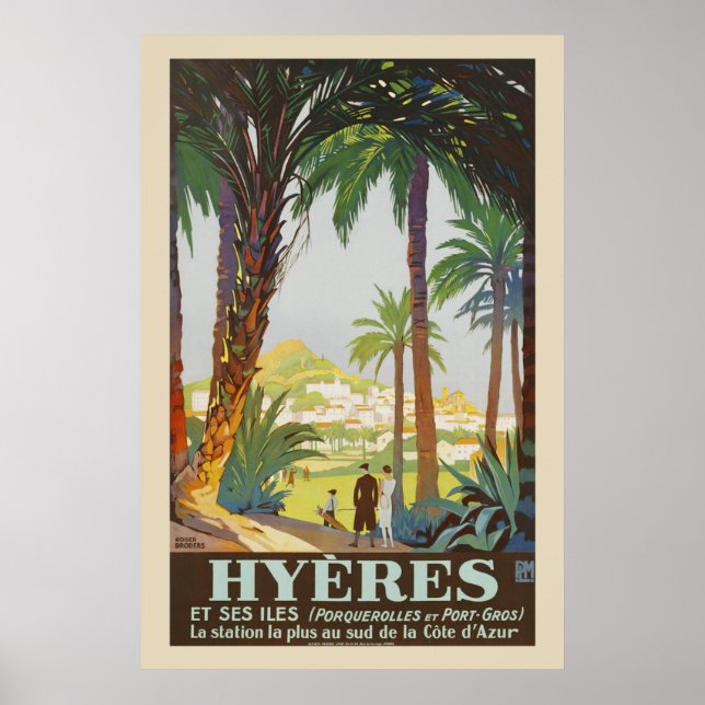 Vintage 1925 French Riviera - Hyeres travel poster (Front)