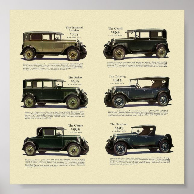 Vintage 1928 Car Automobile Advertisement Poster (Front)