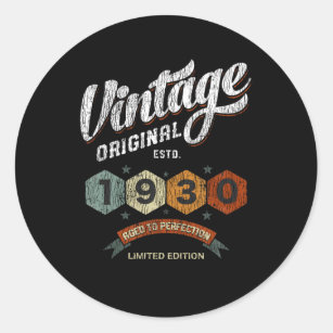 Vintage 1930 Bday Aged To Perfection 92nd Birthday Classic Round Sticker