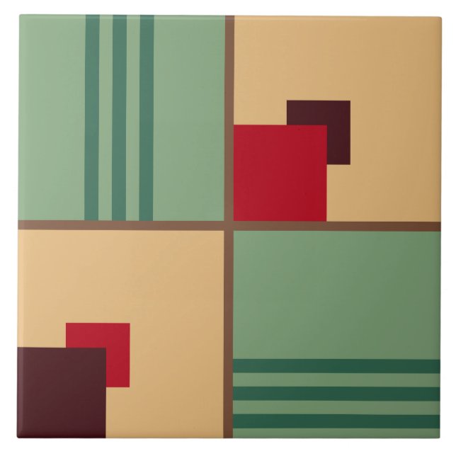 Vintage 1930s Art Deco Pattern Ceramic Tile (Front)