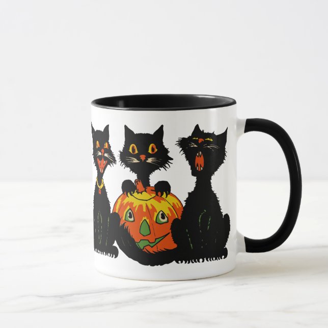 Vintage 1930s Halloween Black Cats Mug (Right)