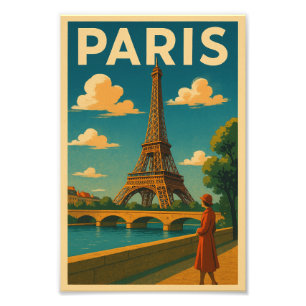 Vintage 1930s Paris Travel Poster Eiffel Tower