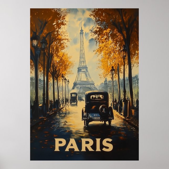 Vintage 1930s Paris Travel Poster Eiffel Tower (Front)
