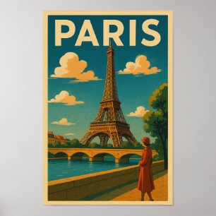 Vintage 1930s Paris Travel Poster Eiffel Tower