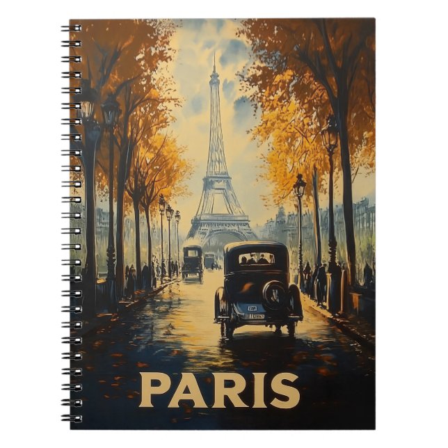 Vintage 1930s Paris Travel Poster Eiffel Tower Notebook (Front)