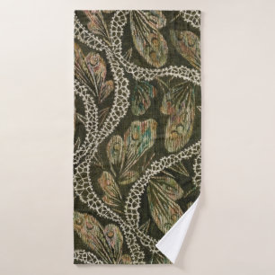 Vintage 1930s Textile Peacock Lace Pattern Bath Towel Set