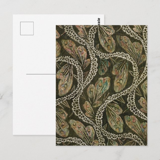 Vintage 1930s Textile Peacock Lace Pattern Postcard (Front/Back)