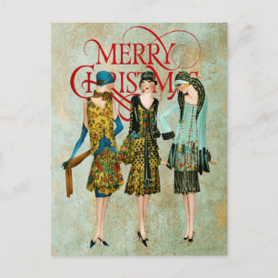Vintage 1930's Women Christmas Greeting Holiday Postcard