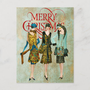 Vintage 1930's Women Christmas Greeting Postcard
